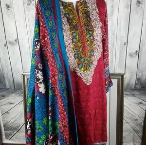 Pakistani Indian Red Cotton Embroidery Dress 3 pc